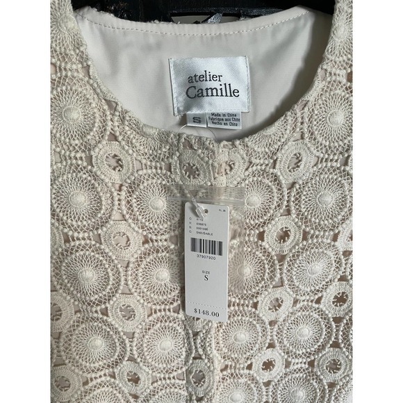 Atelier Camille Womens Ruffled Lace Shell Tank Blouse Size S Cream - Picture 4 of 8